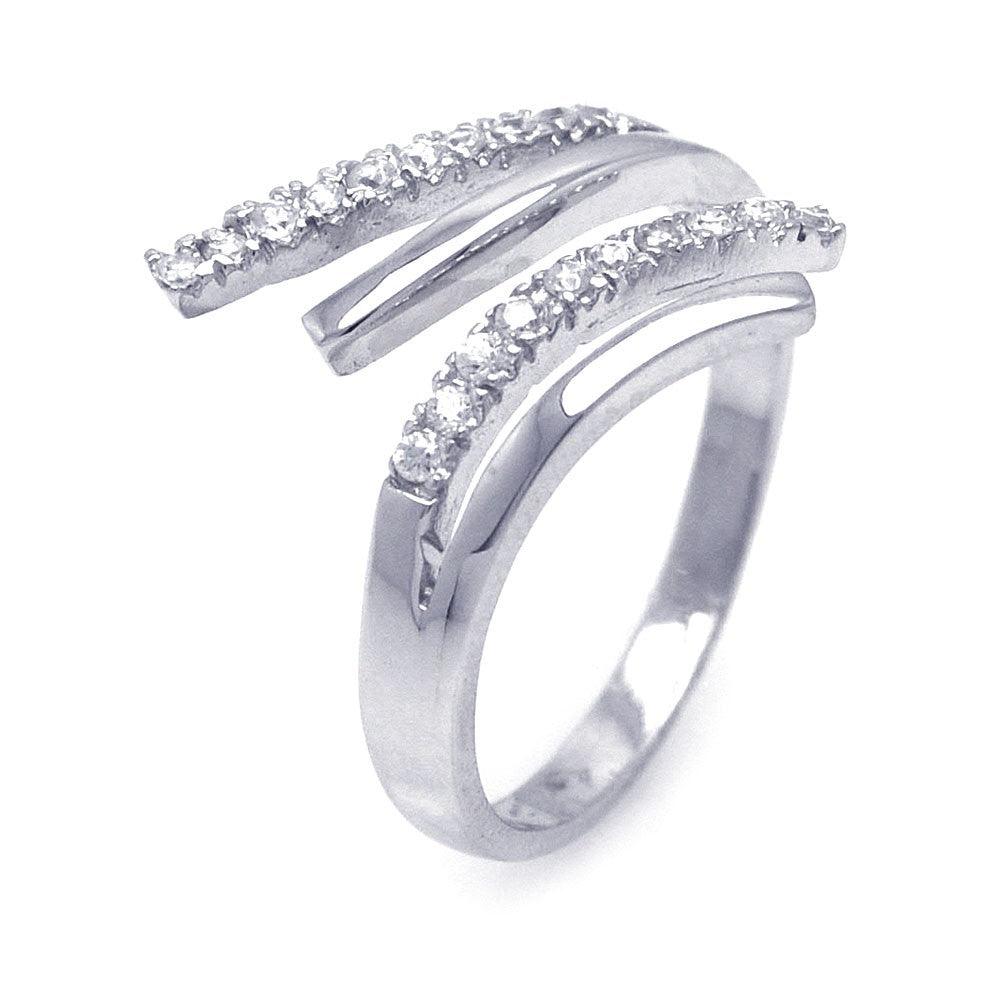 Sterling Silver 925 Rhodium Plated Wave Knot Clear CZ Fire Flare Ring Sizes 5-9