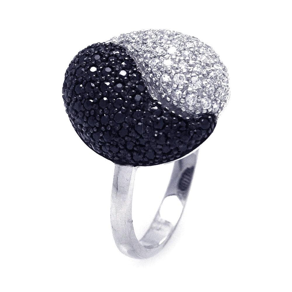 Sterling Silver 925 Black Rhodium Plated Black Clear CZ Yin Yang Ring Sizes 5-9