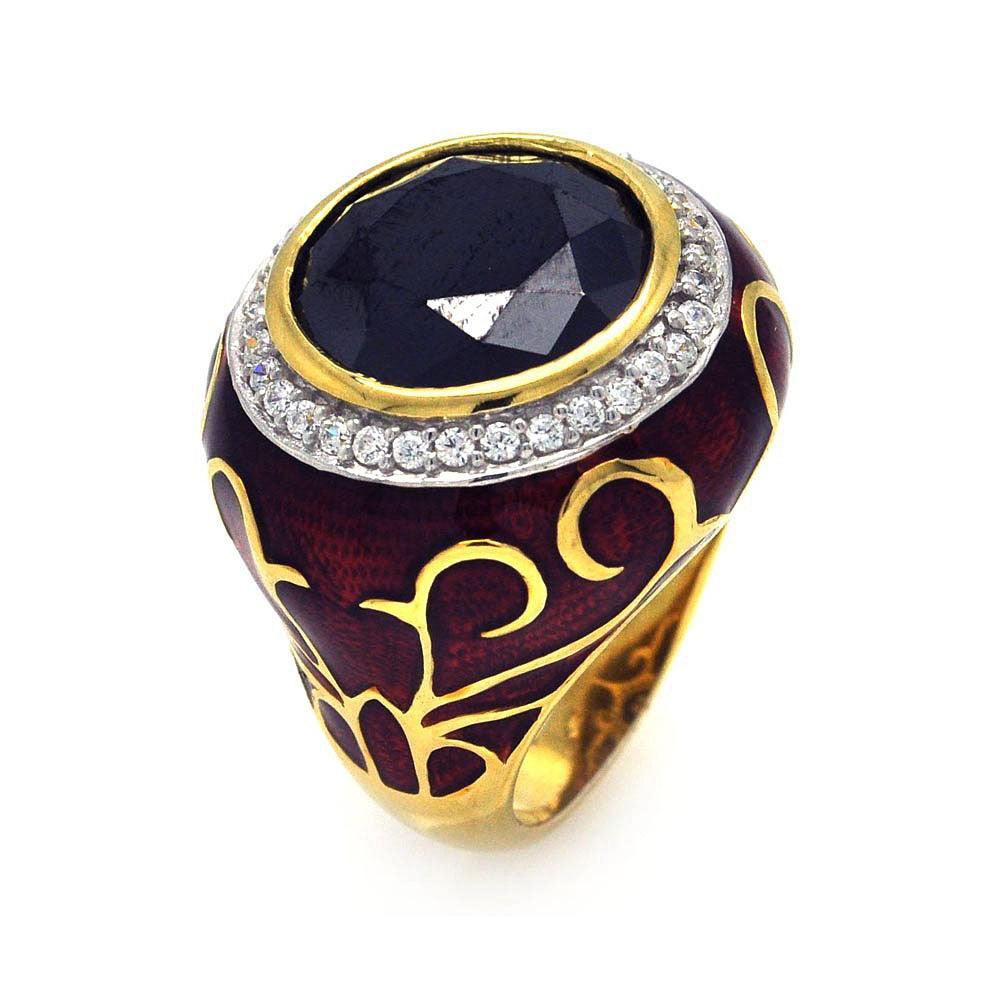 Sterling Silver 925 Gold Plated Red Enamel Black CZ Victorian Ring Sizes 6-9