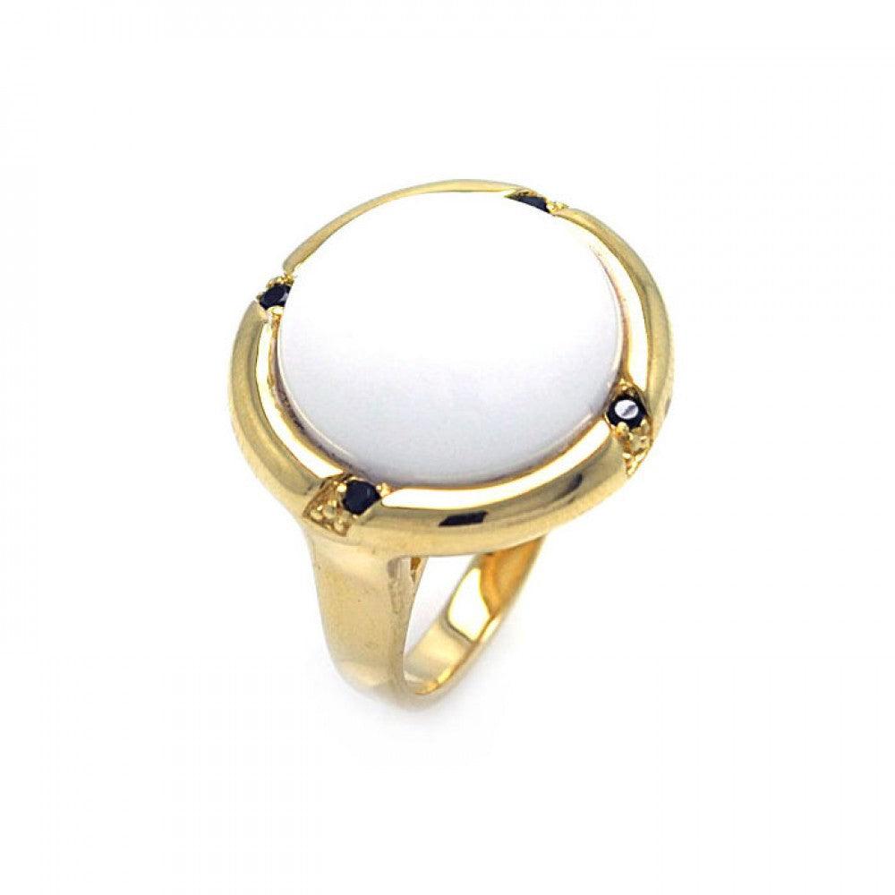 Sterling Silver 925 Gold Plated White Center Black CZ Mens Wide Ring Sizes 5-9