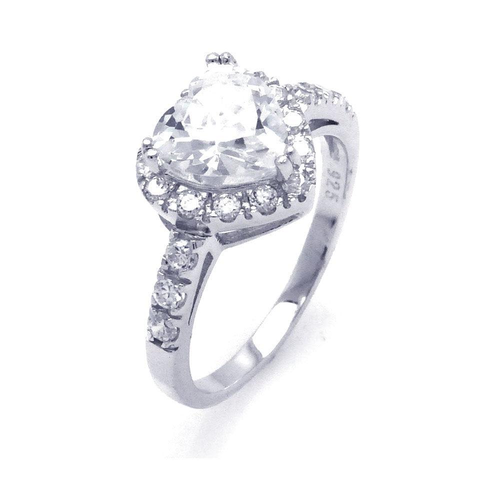 Sterling Silver 925 Rhodium Plated Promise Halo CZ Heart Bridal Ring Sizes 5-10