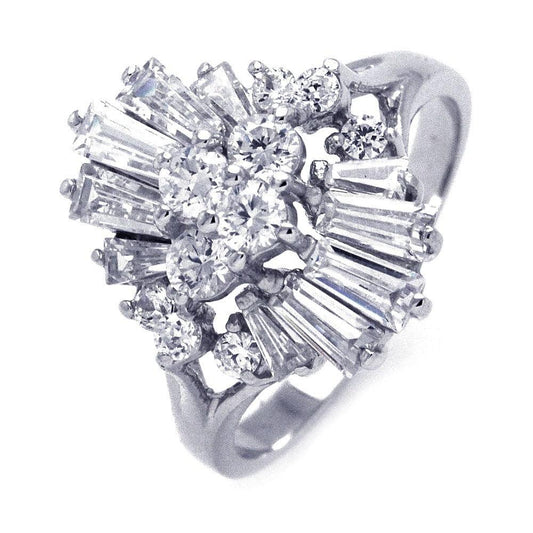 Sterling Silver 925 Rhodium Plated Baguette Round CZ Dynamic Ring Sizes 5-10