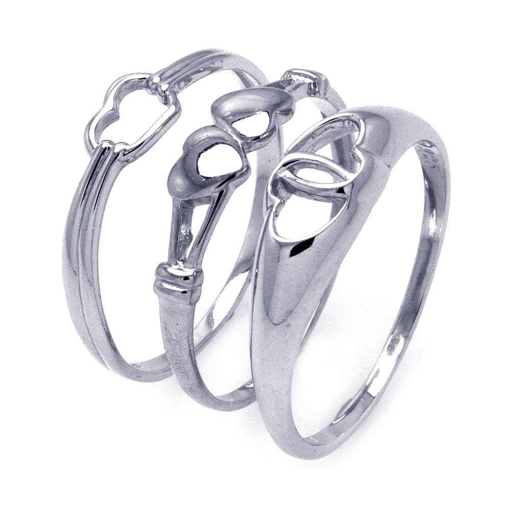 Sterling Silver 925 Rhodium Plated Open Heart Love Ring Set Sizes 5-9