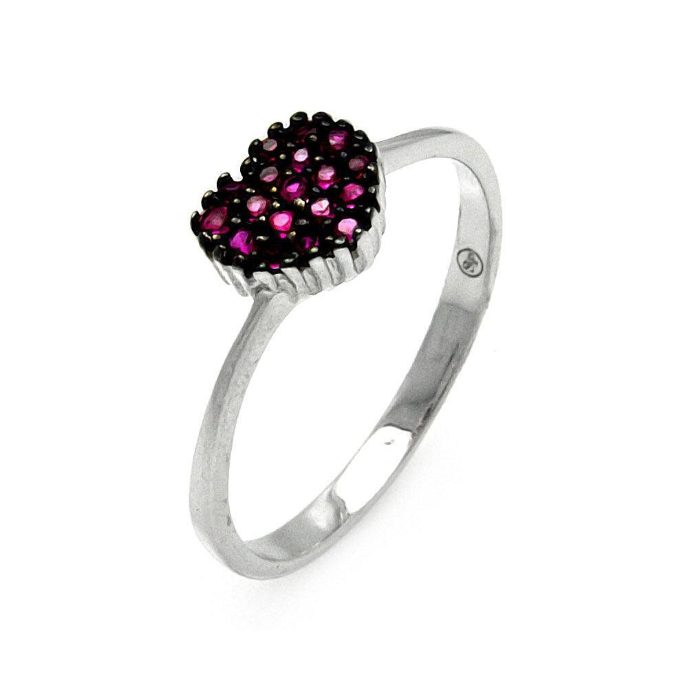 Rhodium Plated Sterling Silver 925 Red Round CZ Heart Ring Love Band Sizes 5-9
