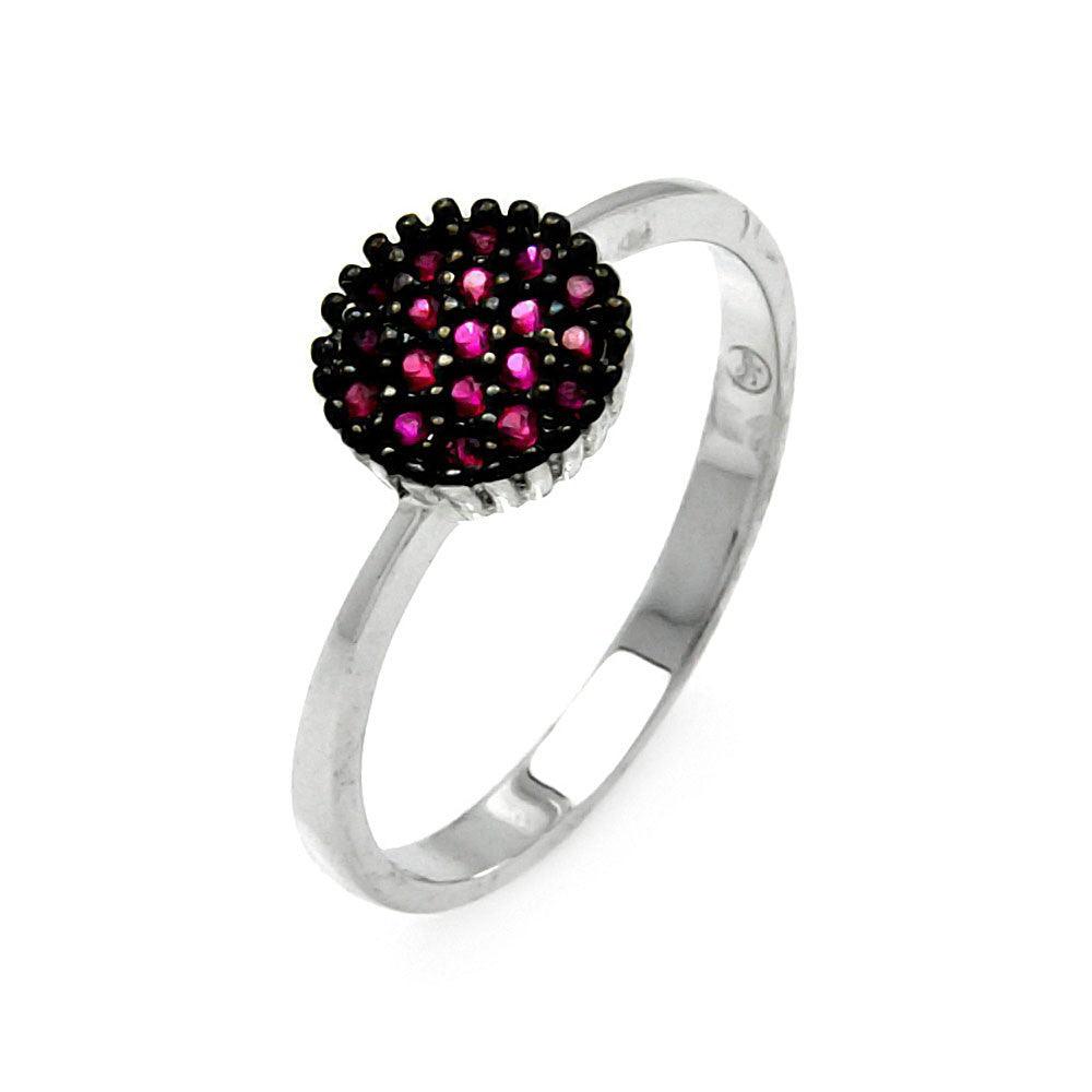 Black Rhodium Plated & Rhodium Sterling Silver 925 Red Round CZ Ring Sizes 5-9