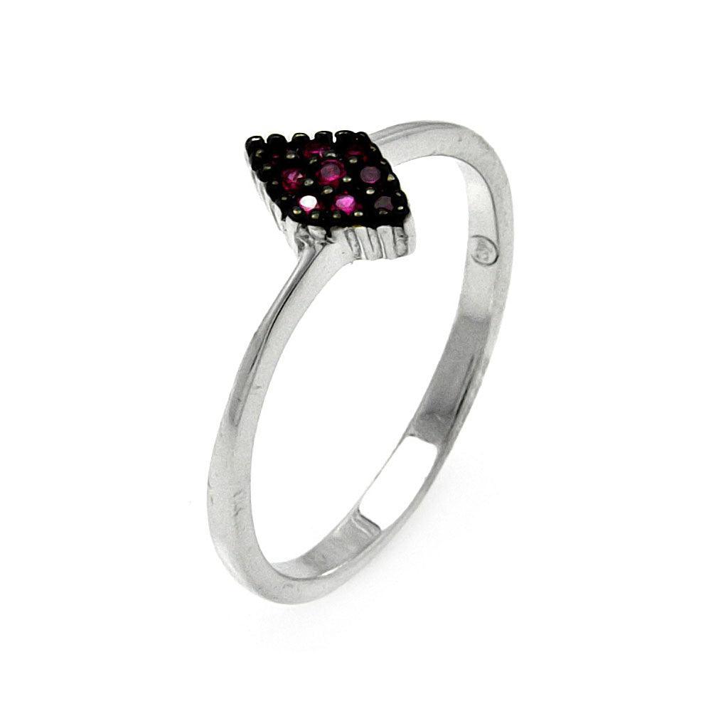 Rhodium Plated Sterling Silver 925 Small Red CZ Marquis Ring Band Sizes 5-9