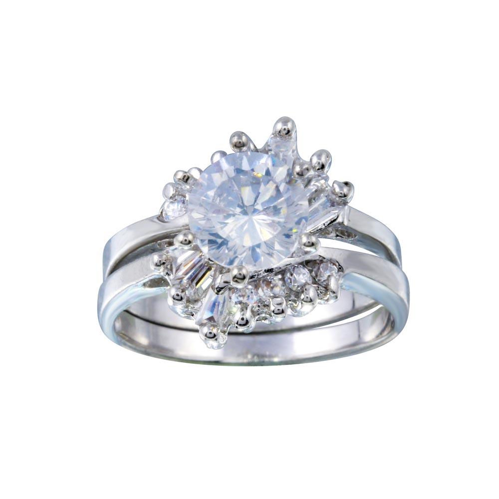 Rhodium Plated Sterling Silver 925 Clear CZ Engagement Ring Set Band Sizes 5-9