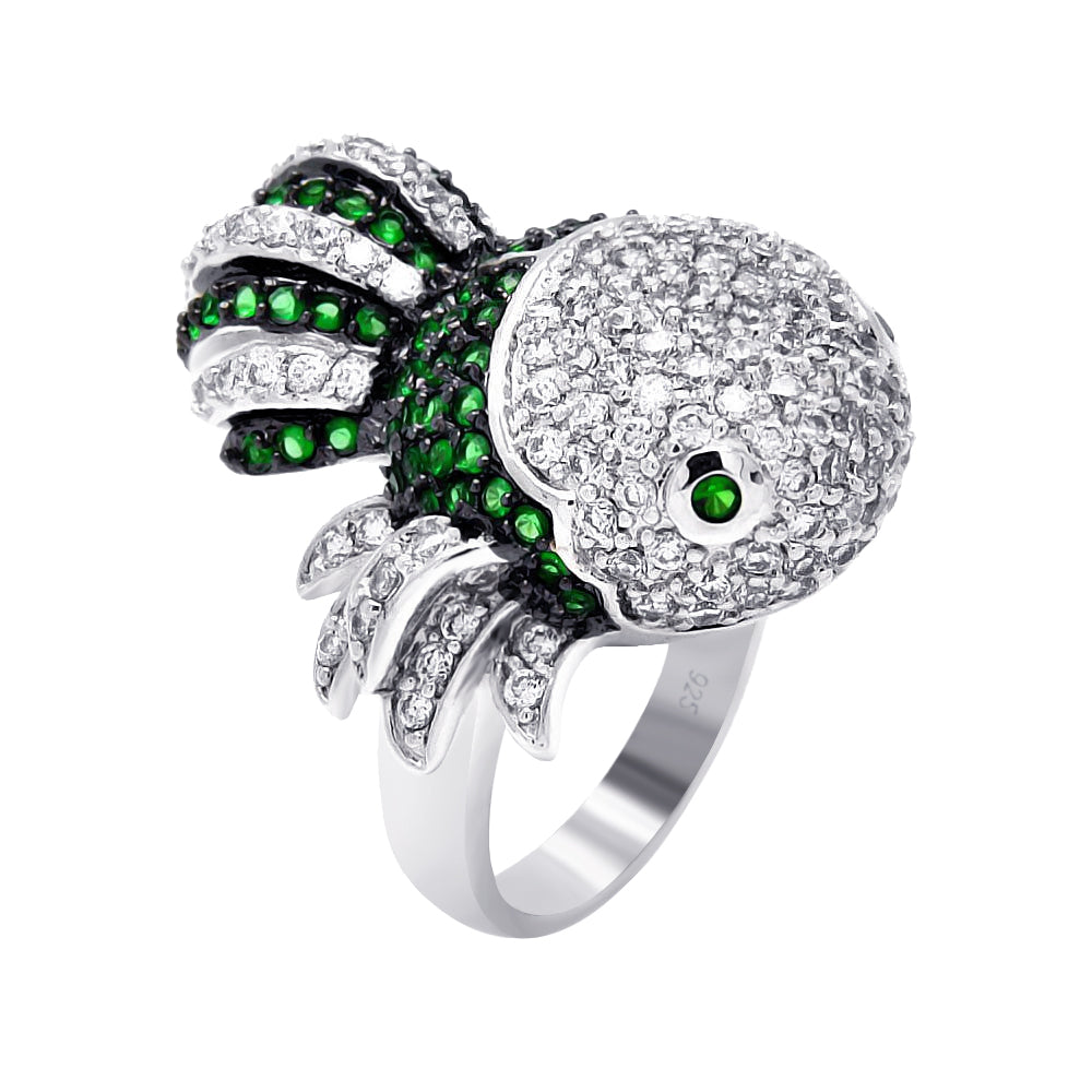 Sterling Silver 925 Black Rhodium Plated Ocean Cute CZ Guppy Fish Ring Sizes 5-9