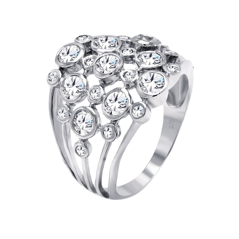 Rhodium Plated Sterling Silver 925 Clear CZ Cigar Band Coctail Ring Sizes 5-9