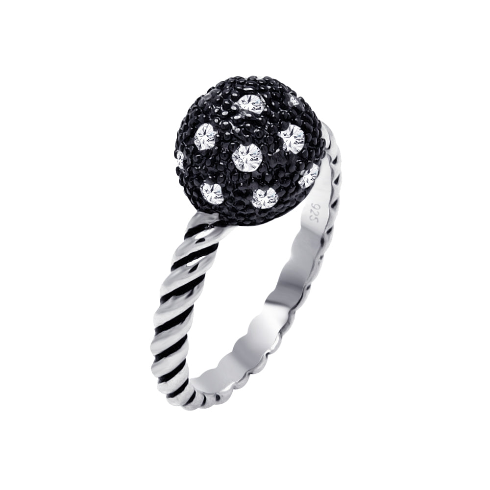Black Rhodium Plated Sterling Silver 925 Black & Clear CZ Ring Band Sizes 5-9