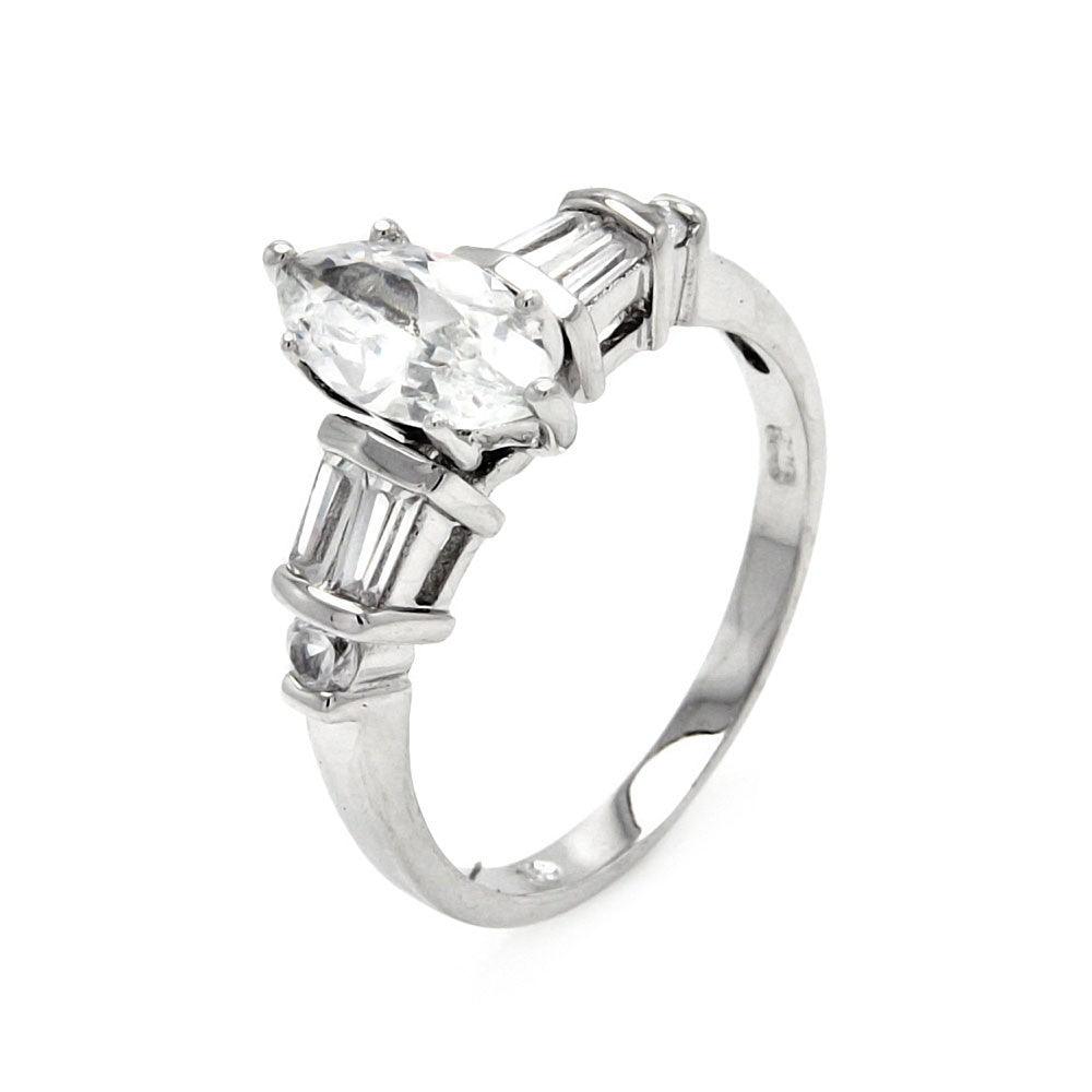 Rhodium Plated Sterling Silver 925 Marquise Clear CZ Bridal Ring Band Sizes 5-9