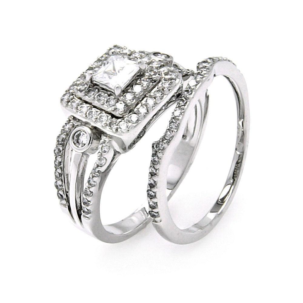 Rhodium Plated Sterling Silver 925 Clear CZ Bridal Square Ring Set Sizes 5-9