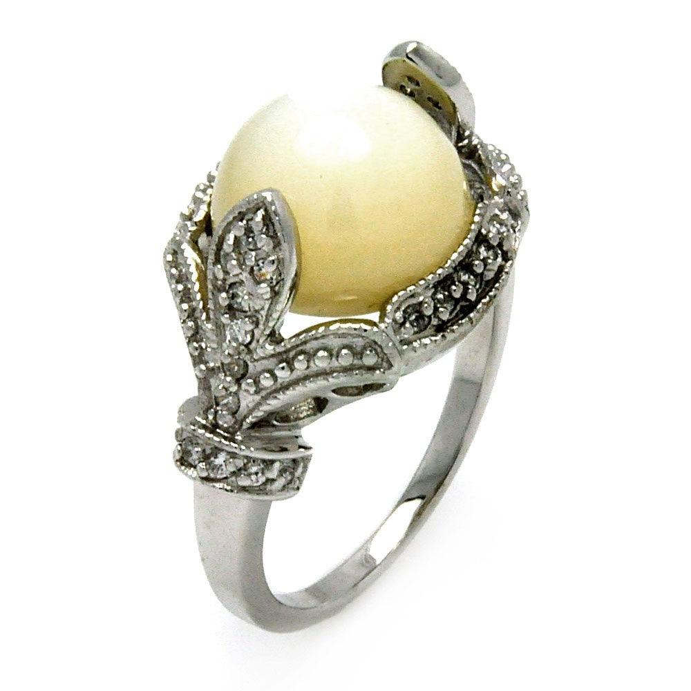 Sterling Silver 925 Rhodium Plated White Fleur De Lis Clear CZ Ring Sizes 5-9