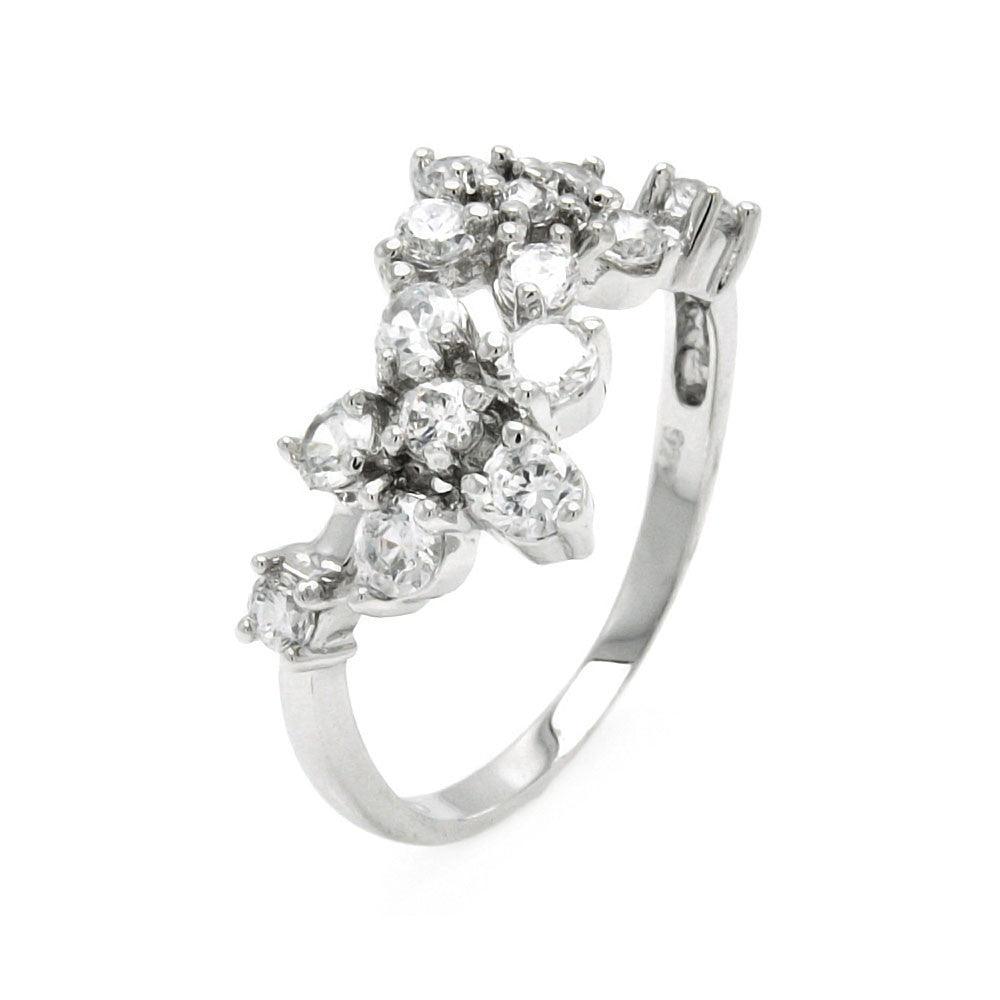 Rhodium Plated Sterling Silver 925 Clear CZ Flower Fashion Ring Band Sizes 5-9