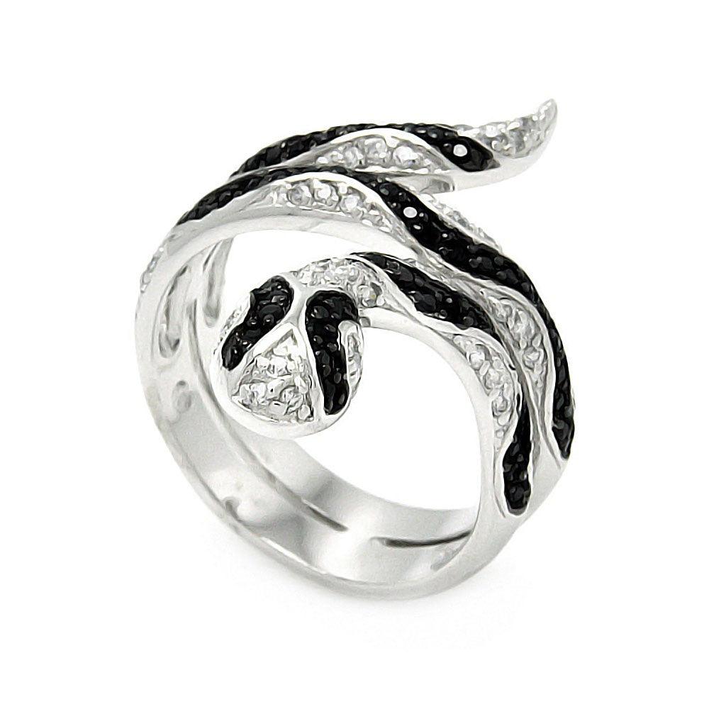 Sterling Silver 925 Black Rhodium Plated Black CZ Snake Animal Ring Sizes 5-9