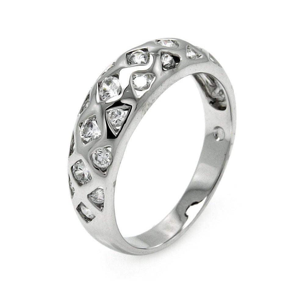 Rhodium Plated Sterling Silver 925 Multi Shaped Clear CZ Ring Band Sizes 5-9