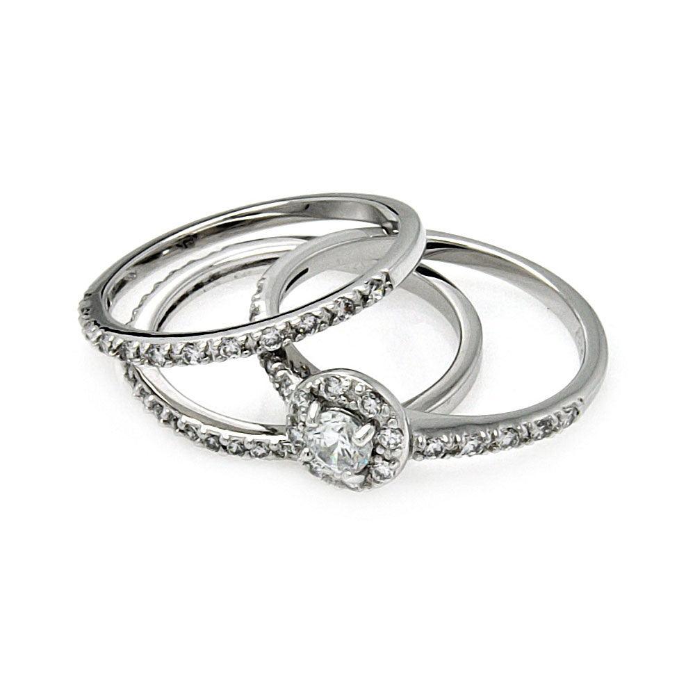 Sterling Silver 925 Rhodium Plated Wedding CZ Bridal Band Ring Set Sizes 5-9