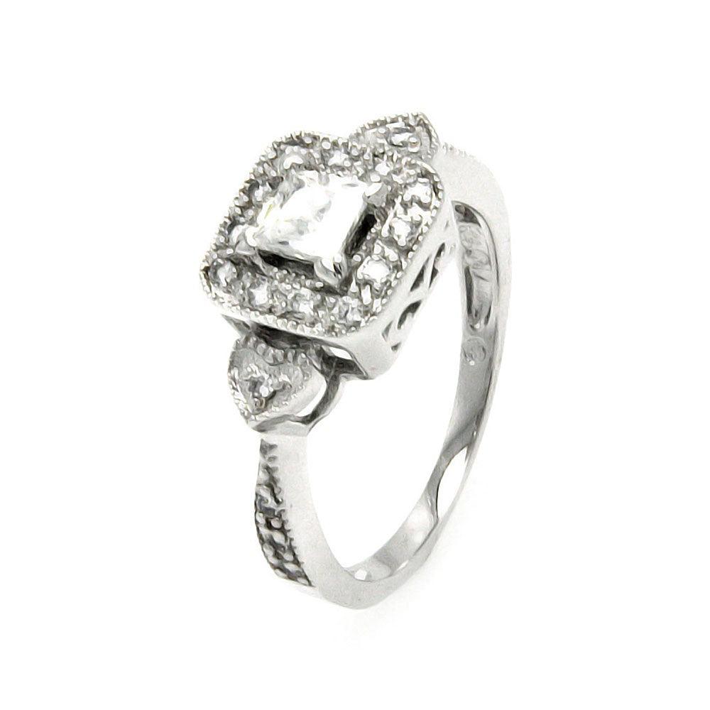 Rhodium Plated Sterling Silver 925 Clear Cluster CZ Heart Bridal Ring Sizes 5-9