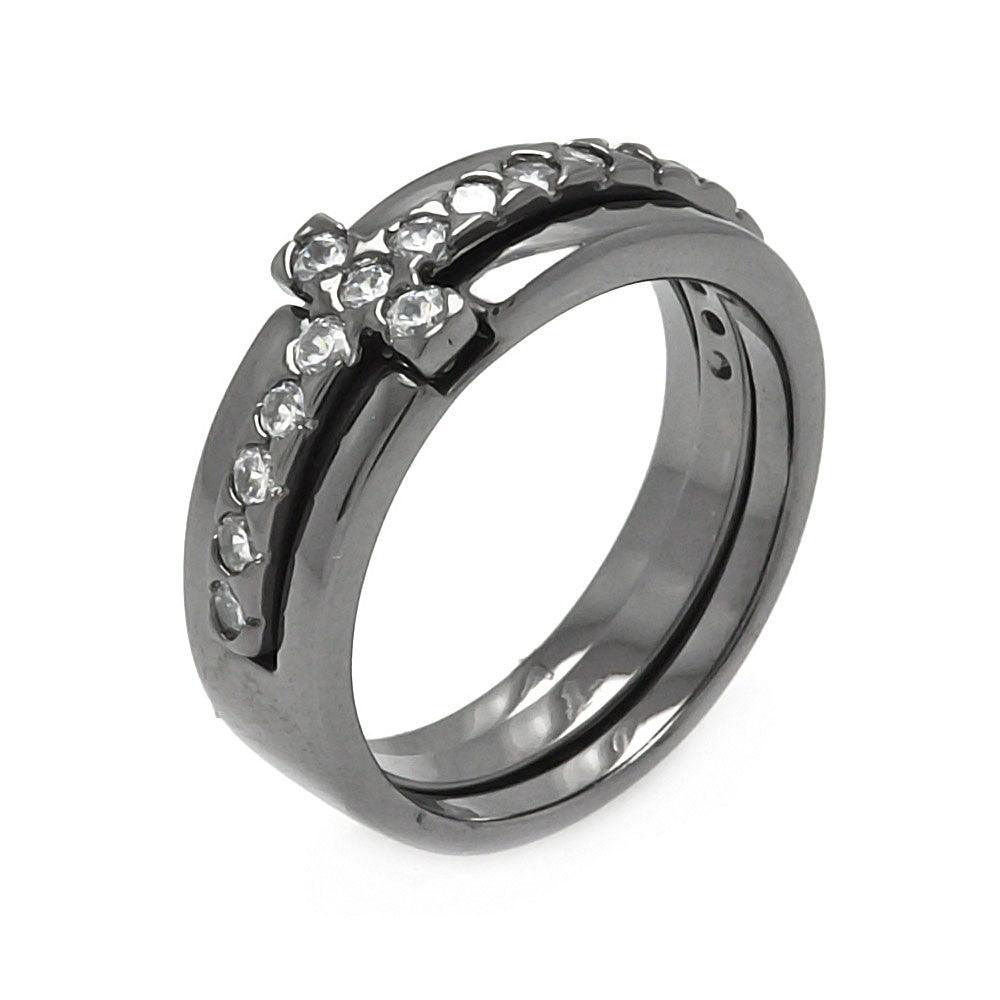 Black Rhodium Plated Sterling Silver 925 Clear CZ Cross Ring Band Sizes 5-9