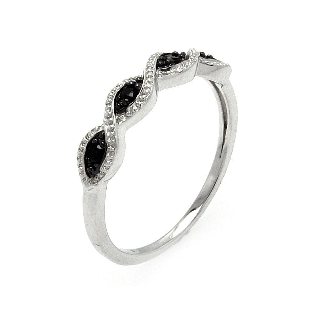 Rhodium Plated Sterling Silver 925 Clear & Black CZ Ring Sizes 5-9