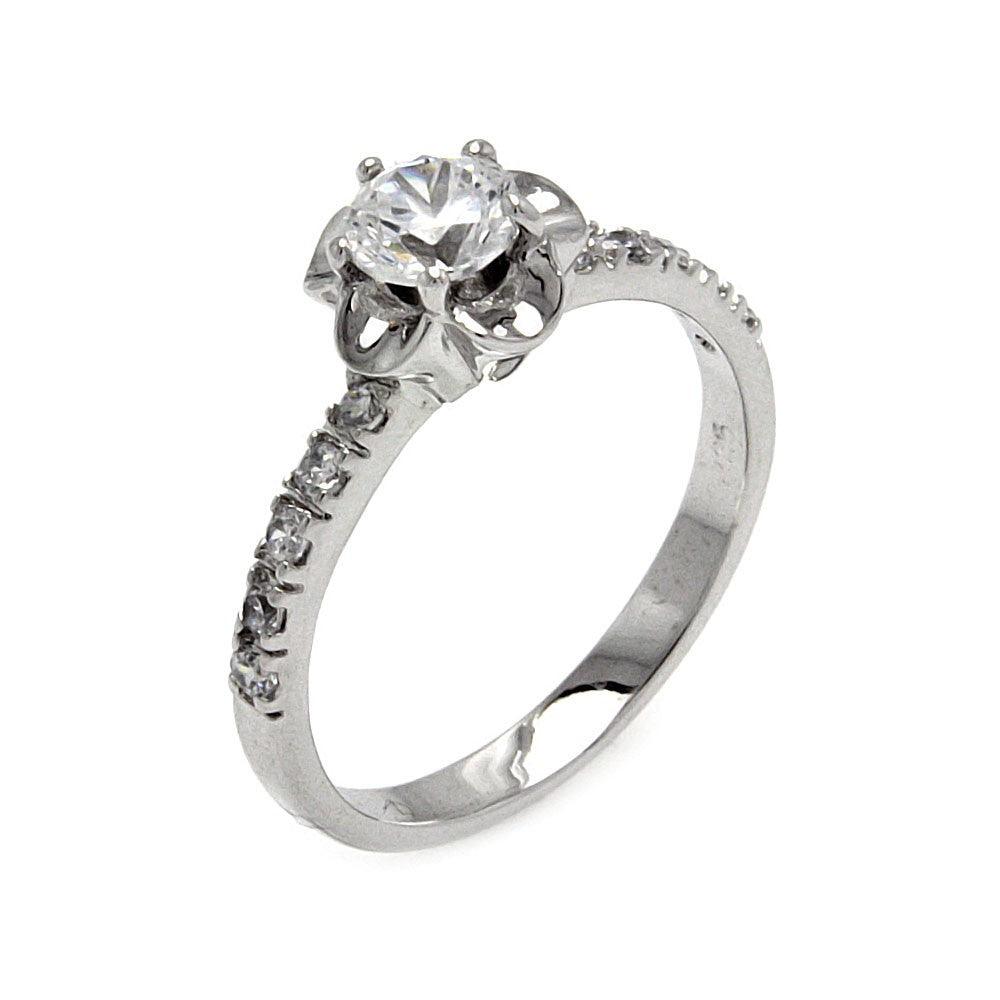 Sterling Silver 925 Rhodium Plated Promise Clear CZ Flower Halo Ring Sizes 5-9