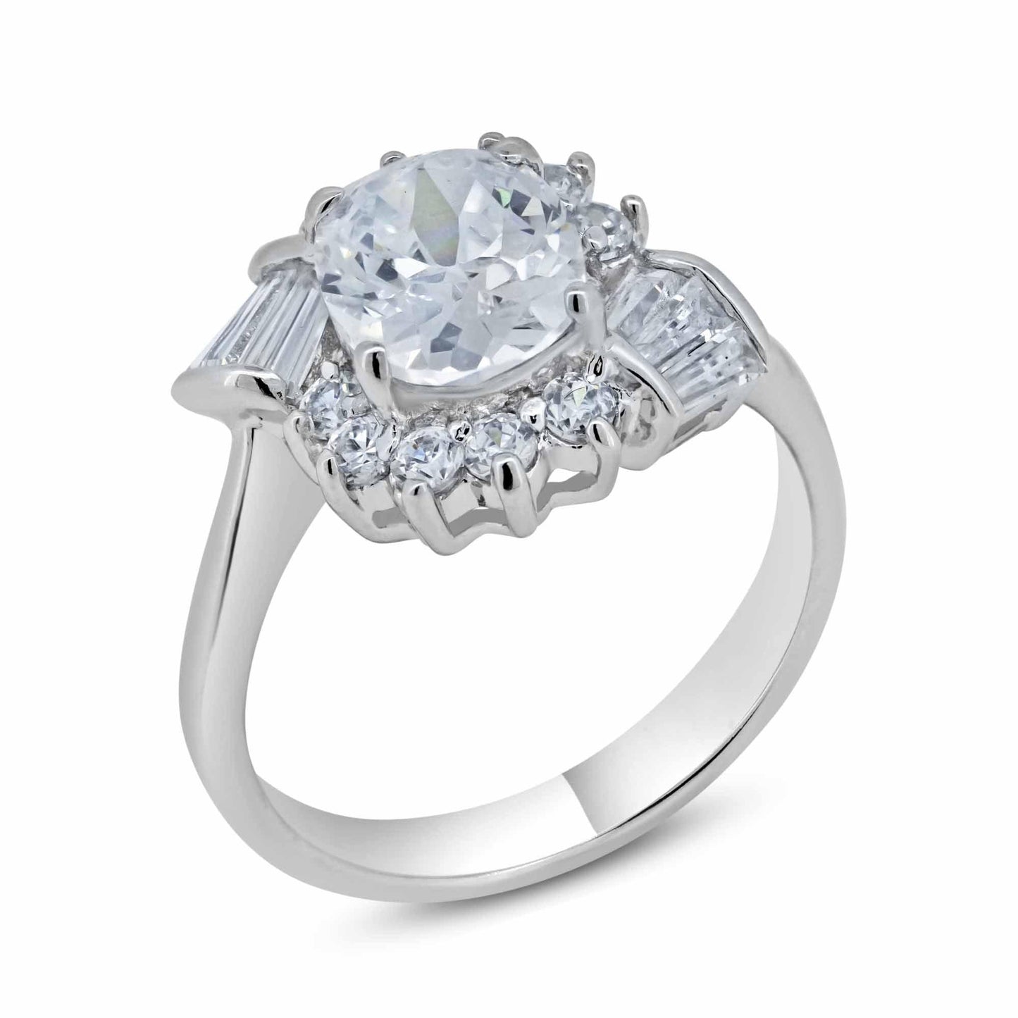 Rhodium Plated Sterling Silver 925 Multi Shaped Clear CZ Bridal Ring Sizes 5-9