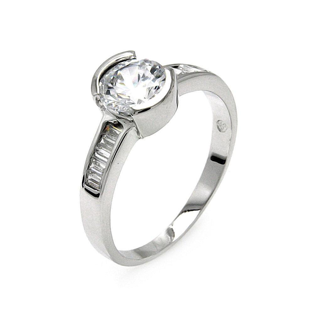 Sterling Silver 925 Rhodium Plated Round Clear Baguette CZ Bridal Ring Sizes 5-9