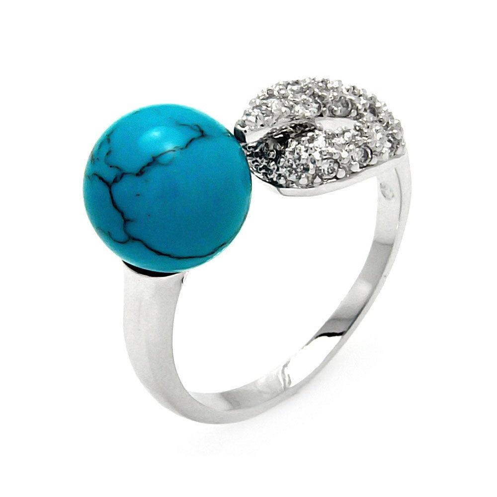 Rhodium Plated Sterling Silver 925 Round Simulated Turquoise CZ Ring Sizes 5-9