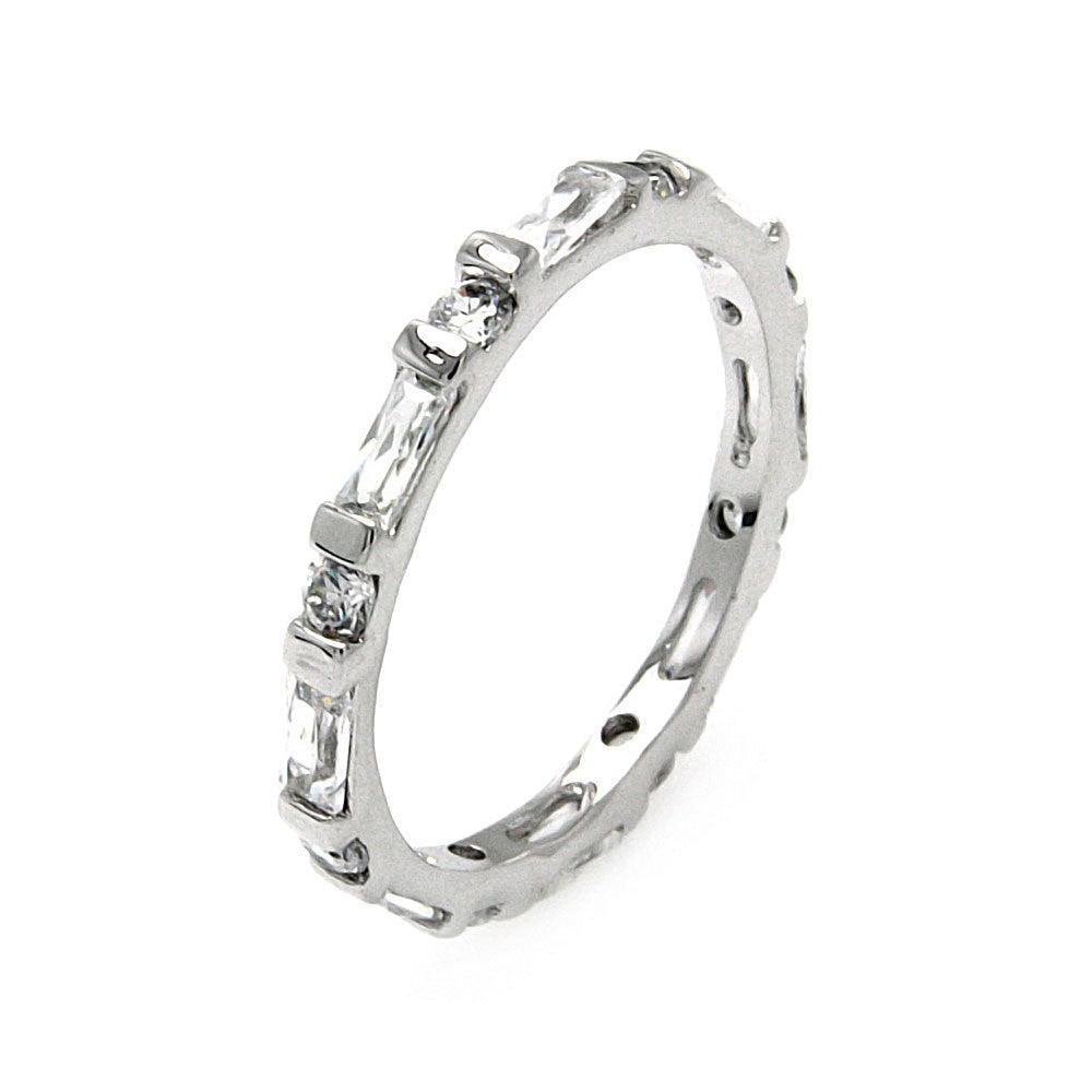 Rhodium Plated Sterling Silver 925 Baguette CZ Stackable Eternity Ring Sizes 5-9