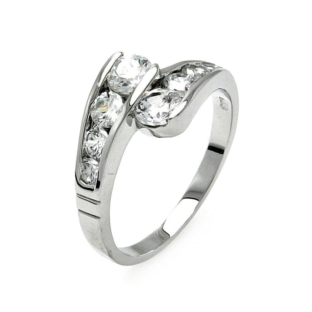 Rhodium Plated Sterling Silver 925 Clear Channel Set CZ Overlap Ring Sizes 5-9