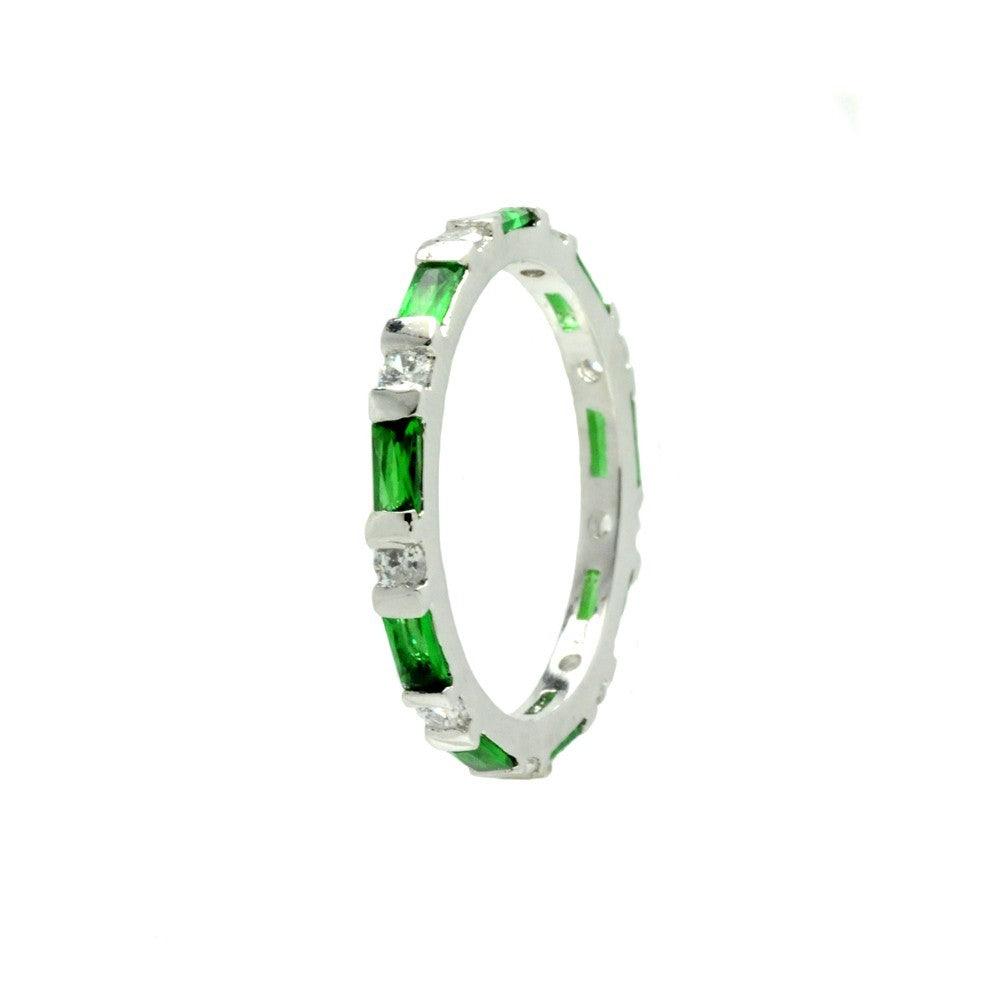 Sterling Silver 925 Rhodium Plated Green CZ Stackable Eternity Ring Sizes 5-9