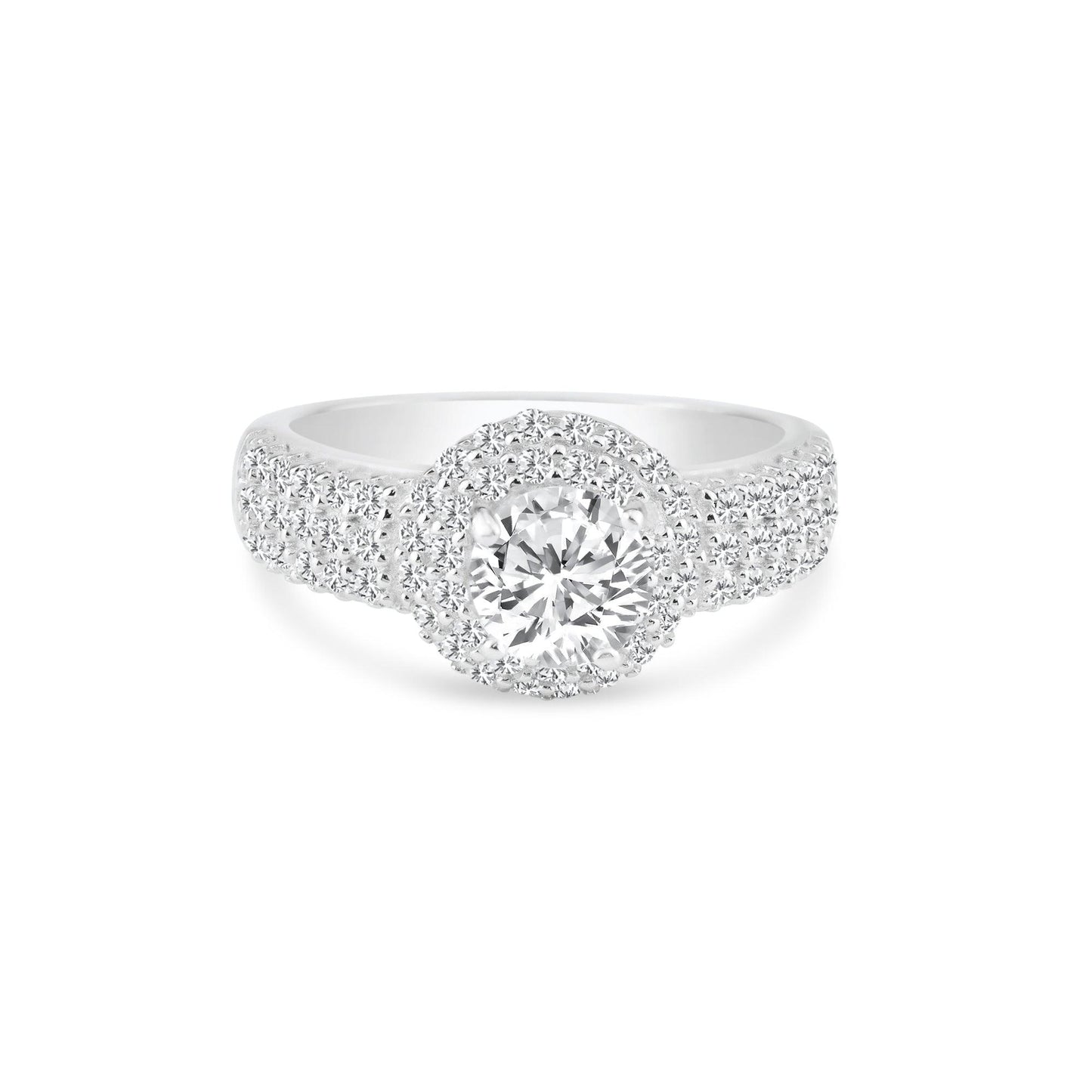 Rhodium Plated Sterling Silver 925 Clear CZ Round Bridal Ring Band Sizes 5-9
