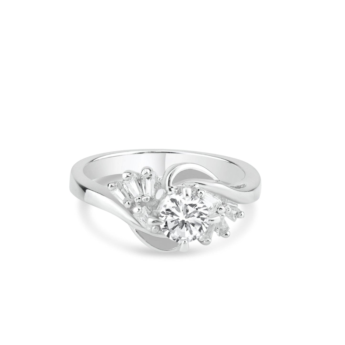 Rhodium Plated Sterling Silver 925 Clear CZ Twist Fan Bridal Ring Band Sizes 5-9