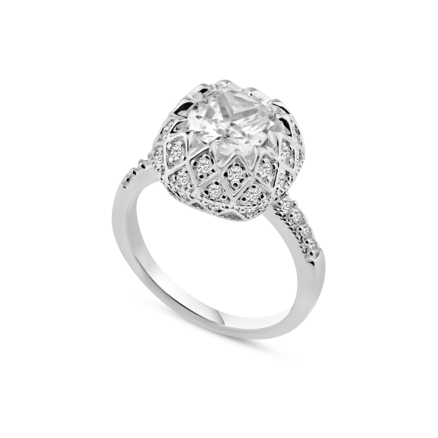 Rhodium Plated Sterling Silver 925 Clear Micro Pave Set CZ Bridal Ring Sizes 5-9