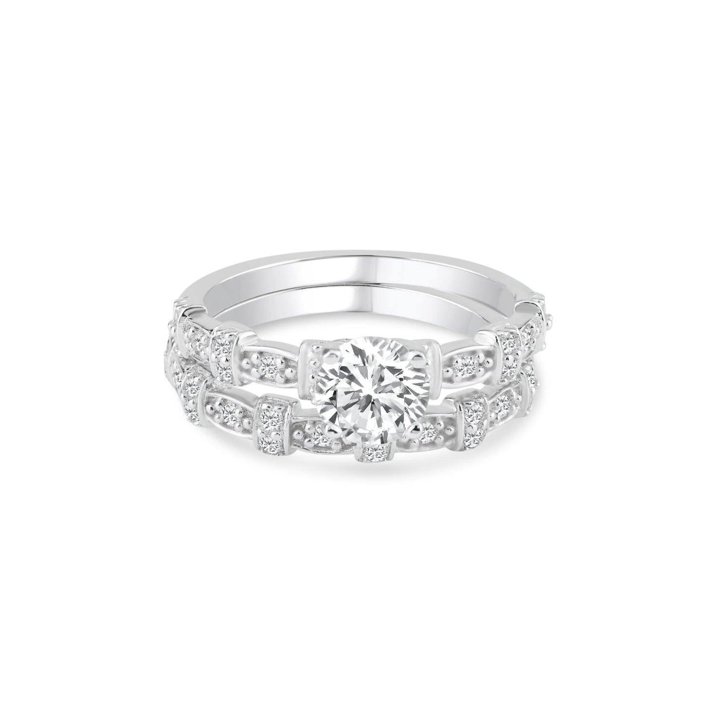 Rhodium Plated Sterling Silver 925 Clear CZ Delicate Estate Ring Set Sizes 5-9