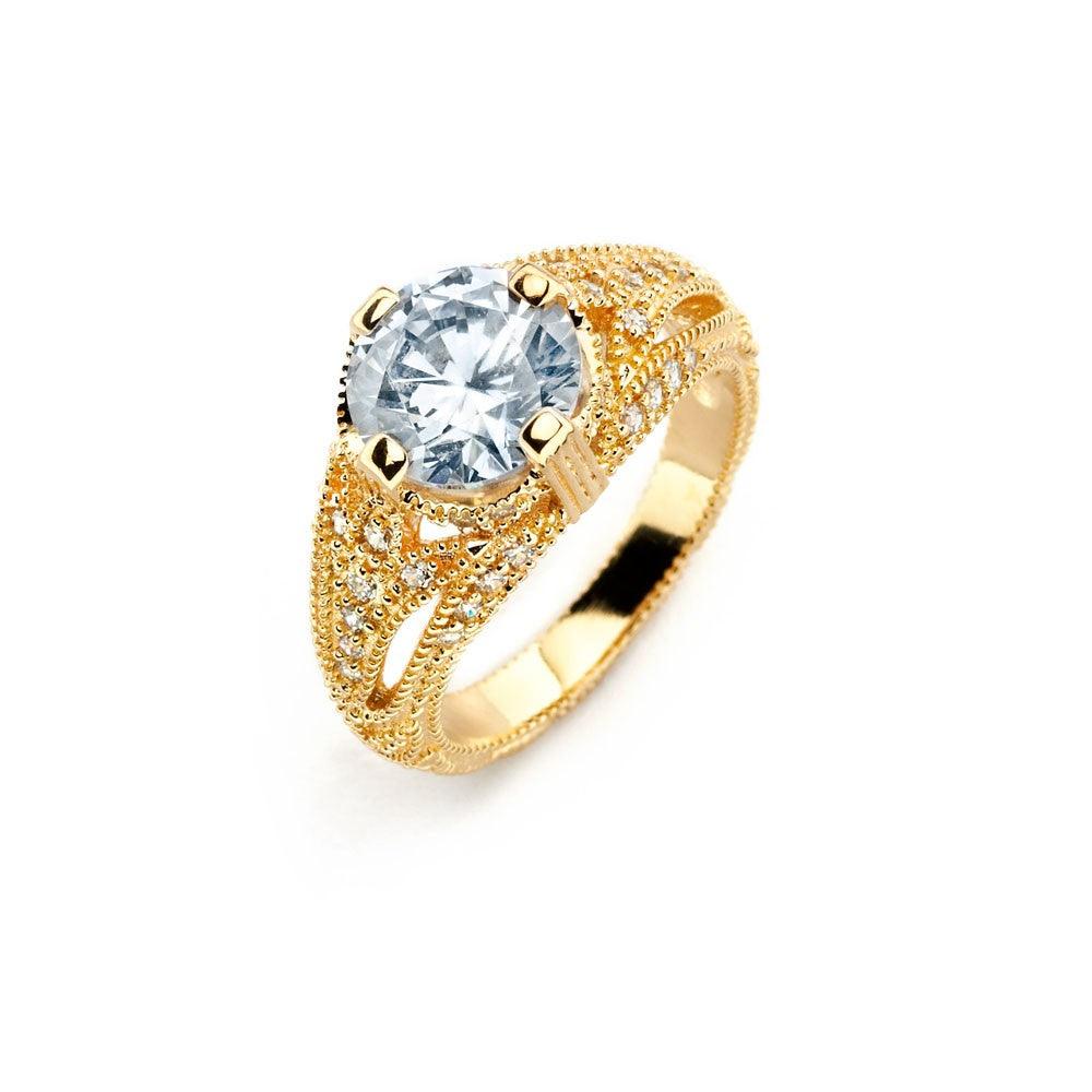Gold Plated Sterling Silver 925 Clear Center CZ Bridal Ring Band Sizes 5-9