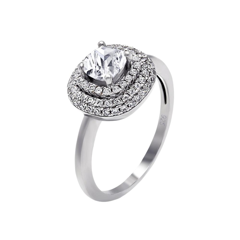Rhodium Plated Sterling Silver 925 Micro Pave Clear CZ Square Ring Sizes 5-9