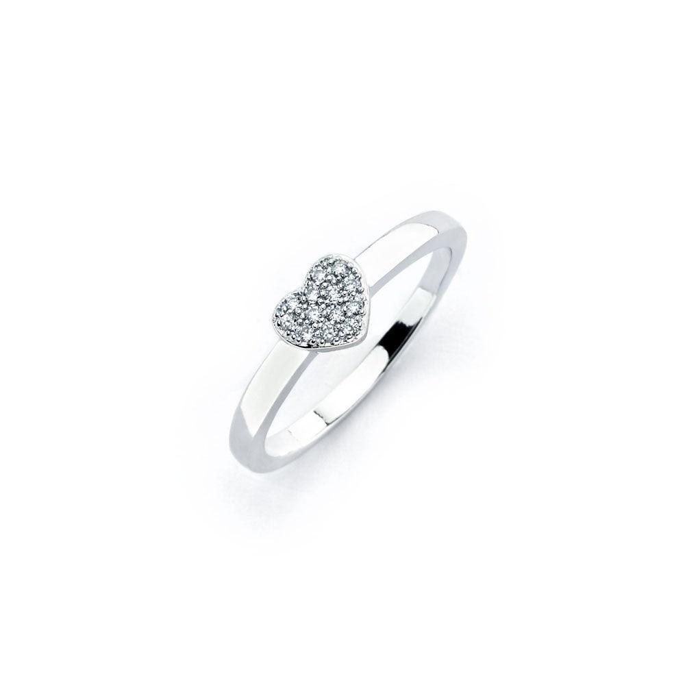 Rhodium Plated Sterling Silver 925 Clear Micro Pave Set CZ Heart Ring Sizes 5-9