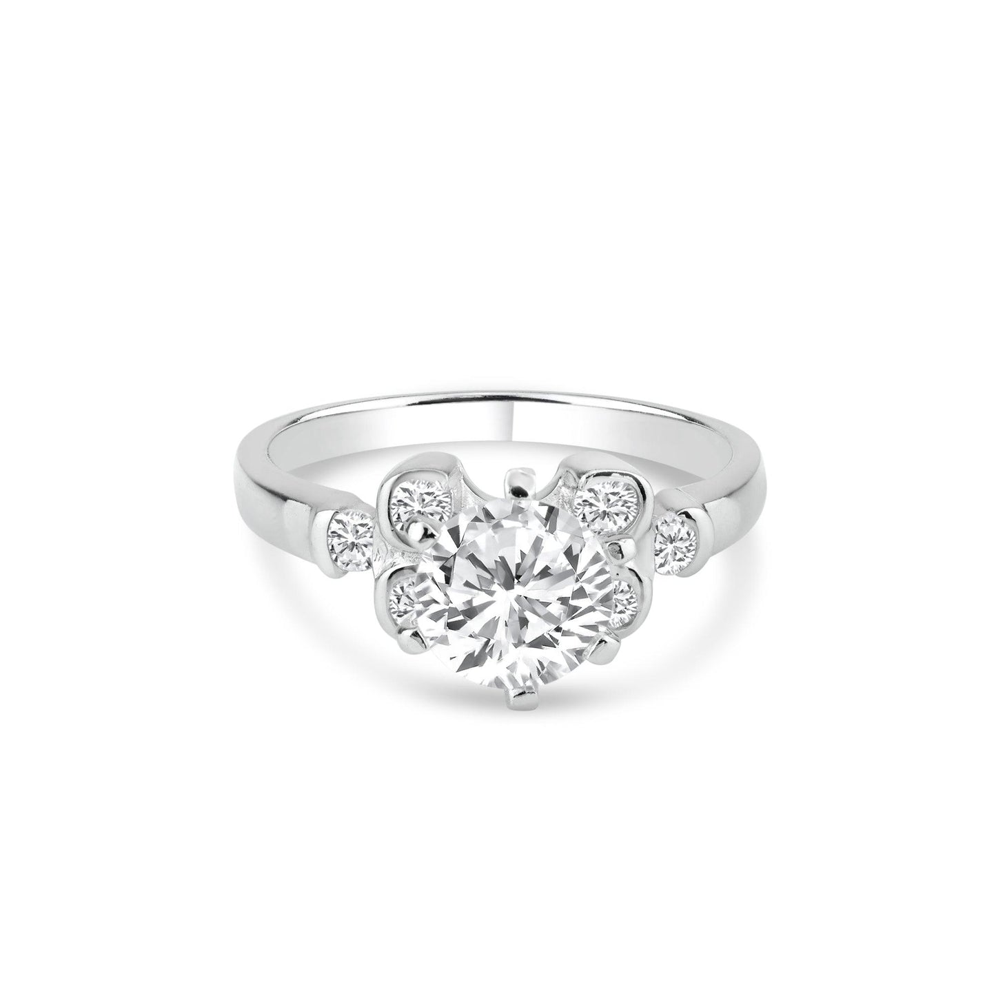 Rhodium Plated Sterling Silver 925 Clear CZ Bubble Sides Bridal Ring Sizes 5-9