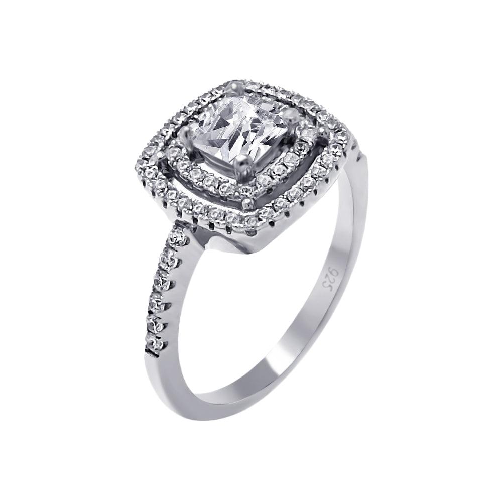 Rhodium Plated Sterling Silver 925 Micro Pave Clear CZ Square Ring Sizes 5-9