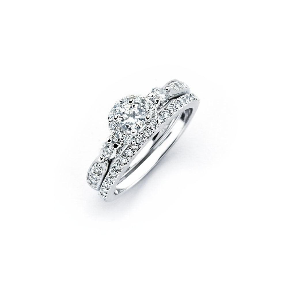 Sterling Silver 925 Rhodium Plated Clear Round CZ Engagement Ring Set Sizes 5-9