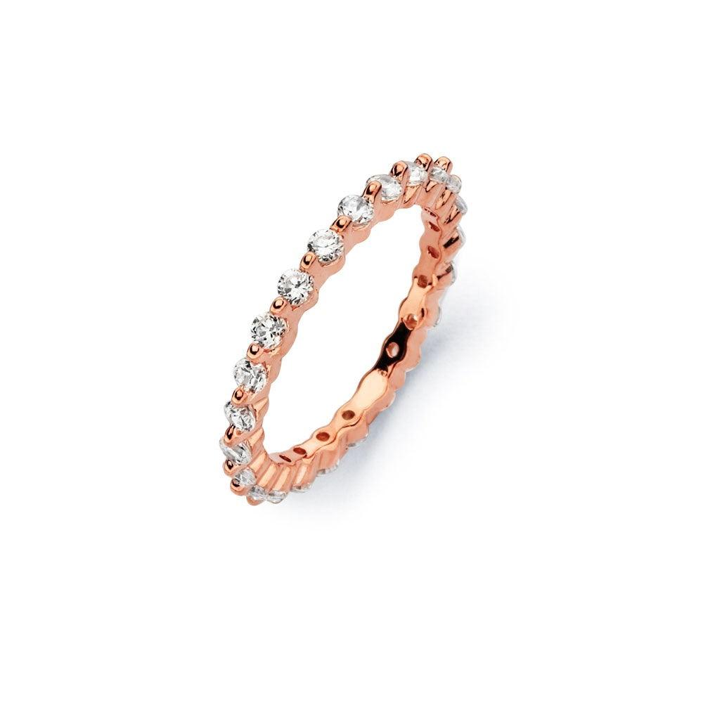 Sterling Silver 925 Rose Gold Plated Clear CZ Stackable Eternity Ring Sizes 5-9