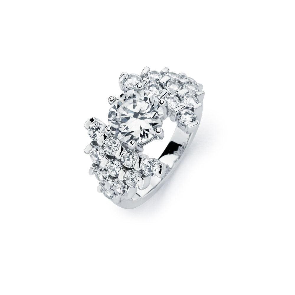 Rhodium Plated Sterling Silver 925 Clear Pave Set CZ Bridal Ring Band Sizes 5-9