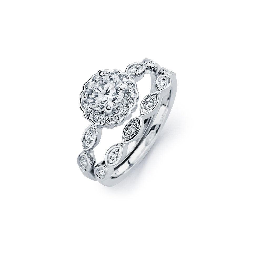 Sterling Silver 925 Rhodium Plated Clear Marquise CZ Bridal Ring Set Sizes 5-9