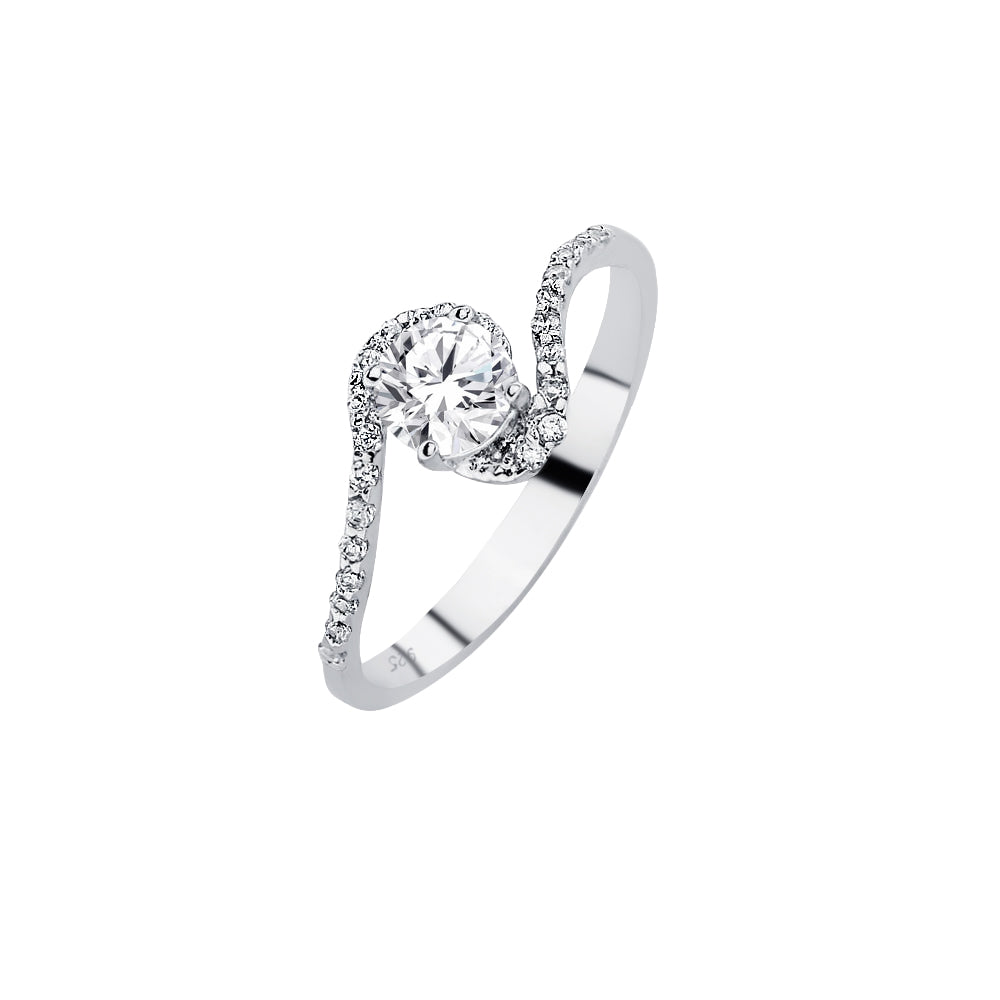 Sterling Silver 925 Rhodium Plated Solitaire Wave CZ Twist Bridal Ring Sizes 5-9