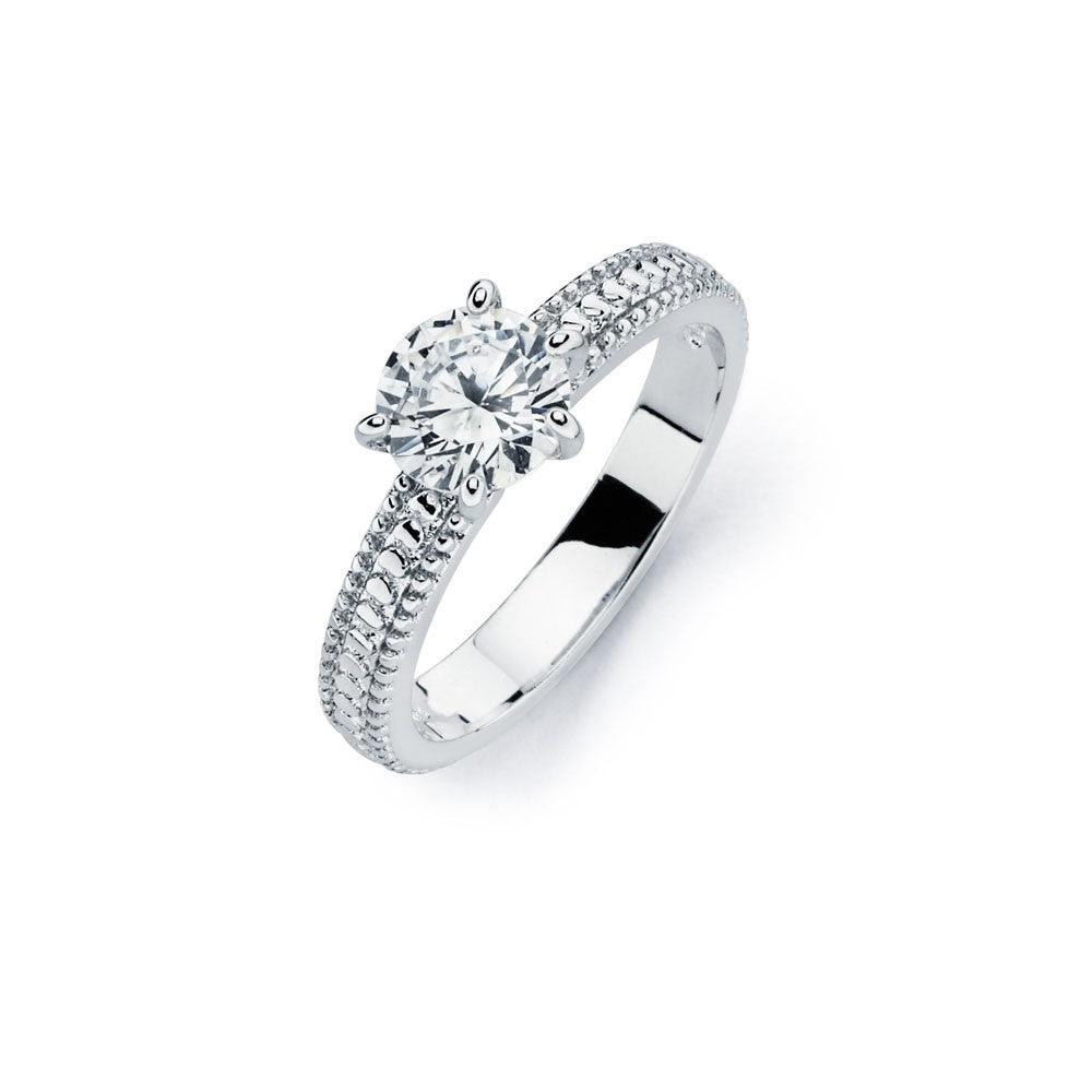 Sterling Silver 925 Rhodium Plated Promise Solitaire CZ Bridal Ring Sizes 5-9