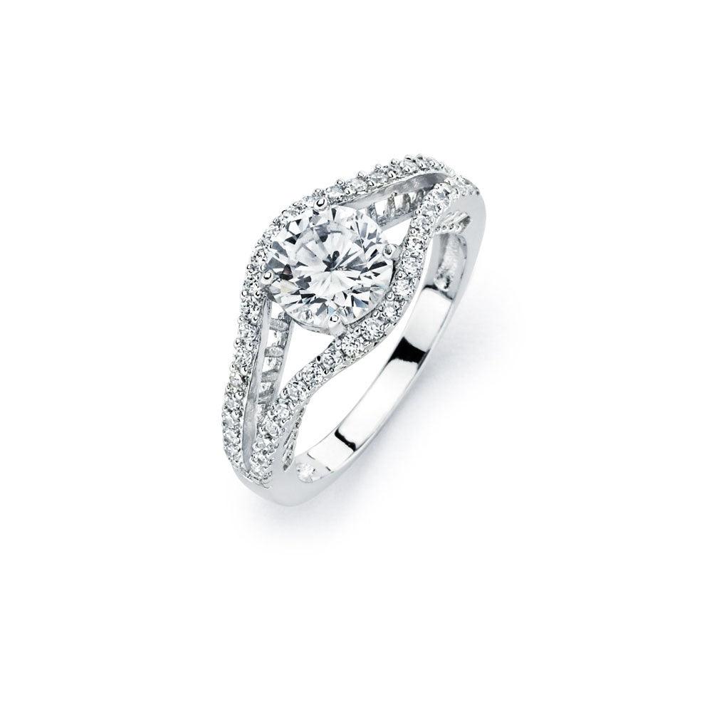 Sterling Silver 925 Rhodium Plated Round Clear Pave Set CZ Bridal Ring Sizes 5-9