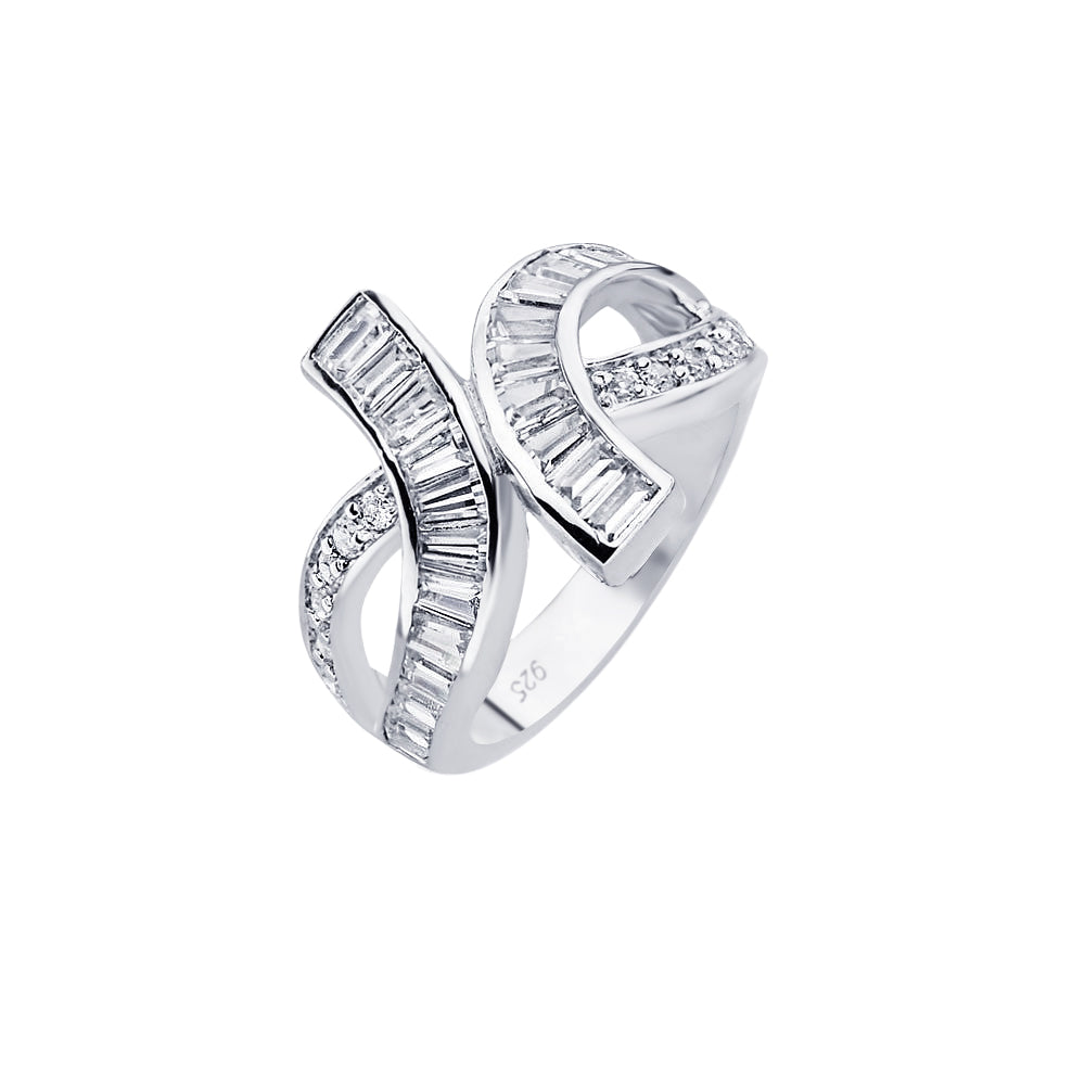 Sterling Silver 925 Rhodium Plated Cute Baguette CZ Knot Infinity Ring Sizes 5-9