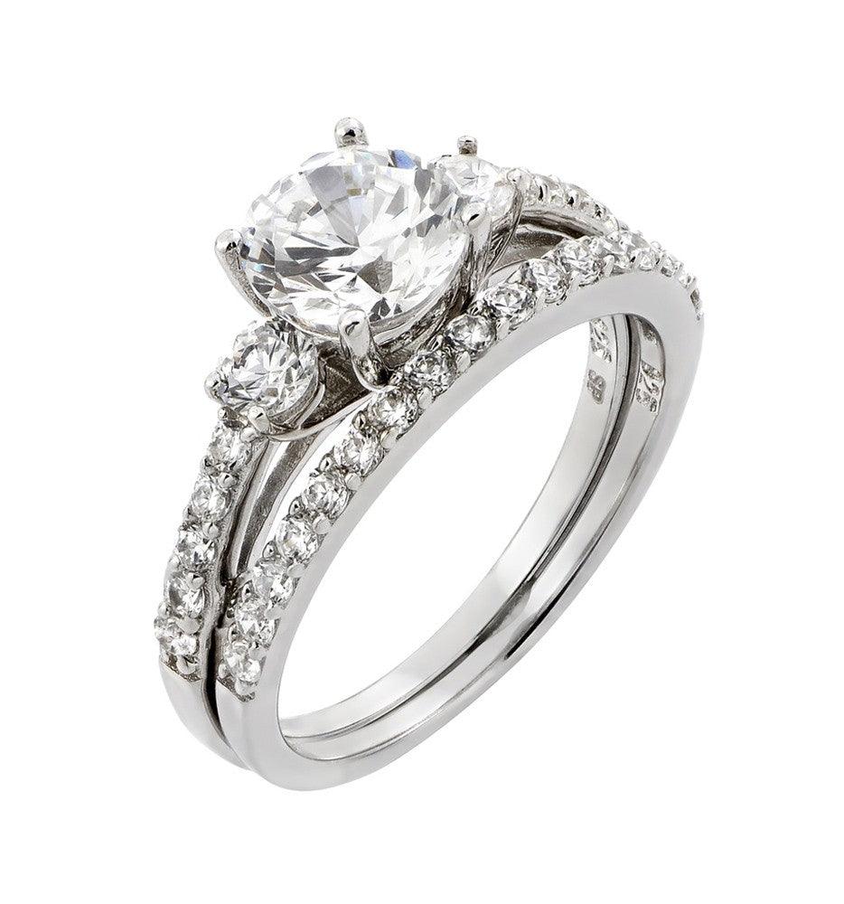 Sterling Silver 925 Rhodium Plated Present Past Future CZ Wedding Ring Sizes 5-9
