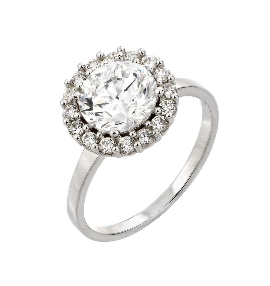 Sterling Silver 925 Rhodium Plated Round Large Wide Halo CZ Sun Ring Sizes 5-9
